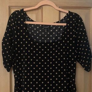 Connected Apparel Black and Tan Polka Dot Midi Dress